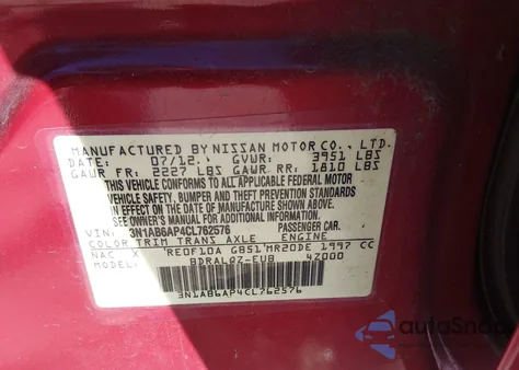 2012 Nissan Sentra 2.0 from USA, damaged, VIN 3N1AB6AP4CL762576